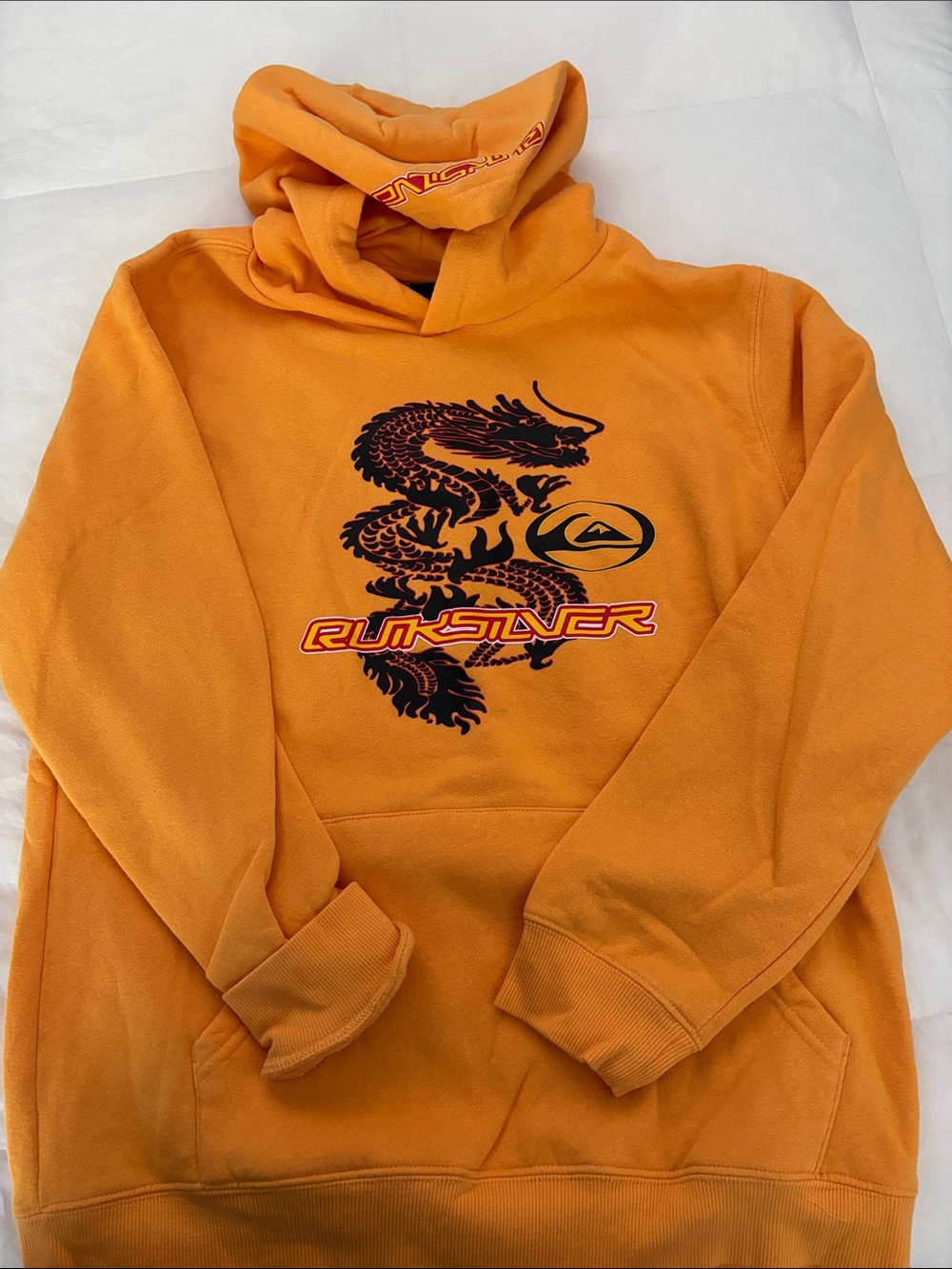 Quiksilver Orange Hoodie with Black Dragon Graphic